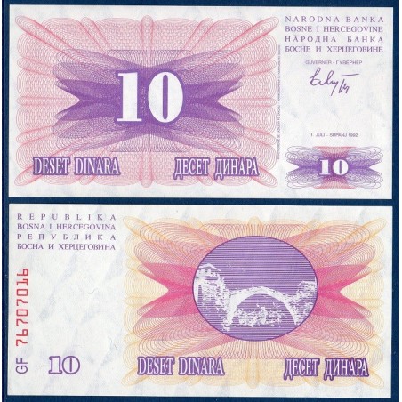 Bosnie P.10a, neuf Billet de 10 Dinara 1992 rose violet