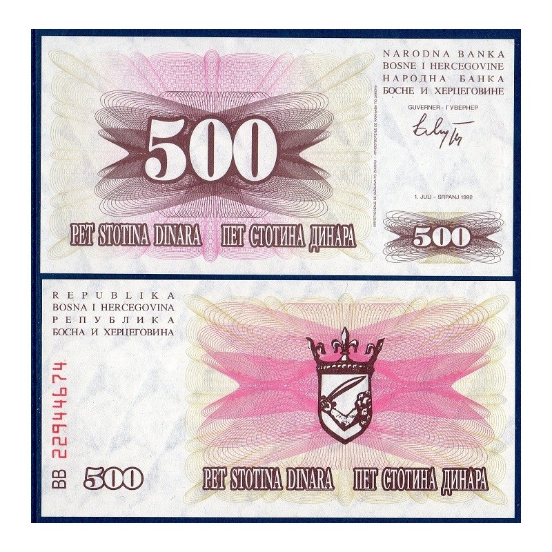 Bosnie P.14a, Neuf Billet de 500 Dinara 1992 carmin rose