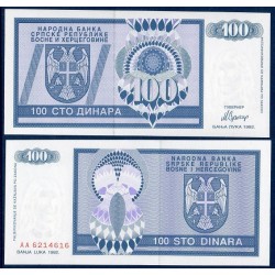 Bosnie P.135a, neuf Billet de 100 Dinara 1992 bleu