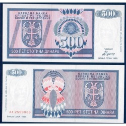 Bosnie P.136a, neuf Billet de 500 Dinara 1992 bleu rose