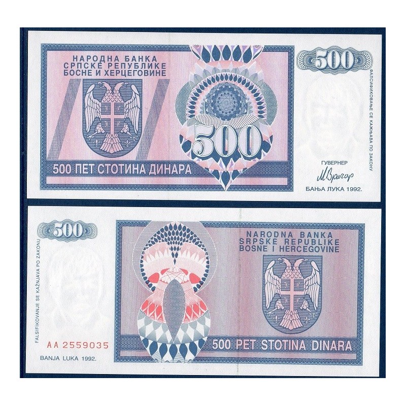 Bosnie P.136a, neuf Billet de 500 Dinara 1992 bleu rose