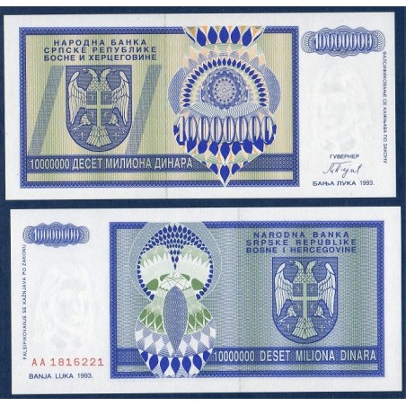 Bosnie P.144a, neuf Billet de 10000000 Dinara 1993 bleu vert