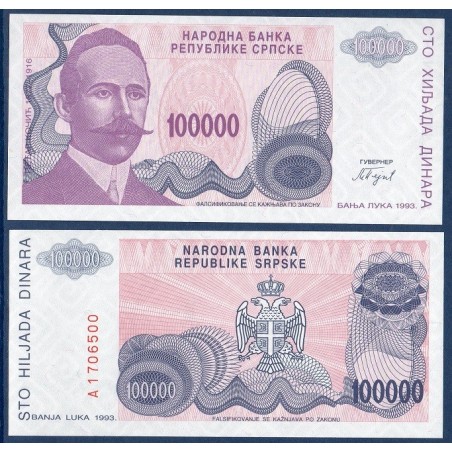 Bosnie P.154a, neuf Billet de 100000 Dinara 1993 kocic rose