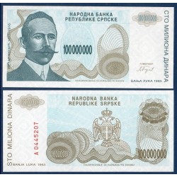 Bosnie P.157a, neuf Billet de 100000000 Dinara 1993 kocic vert