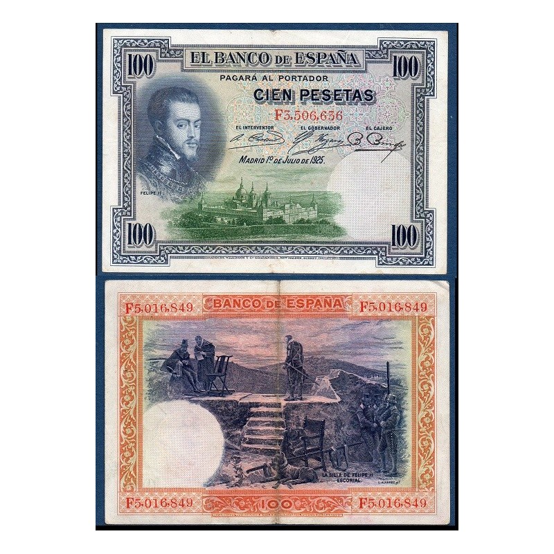 Espagne P.69c, TB Billet de 100 pesetas 1925-1936 Felipe II