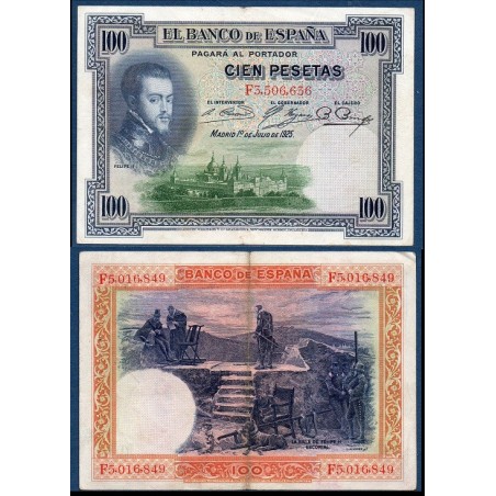 Espagne P.69c, TB Billet de 100 pesetas 1925-1936 Felipe II