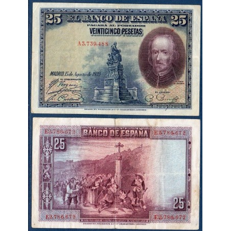 Espagne P.74b, TB Billet de 25 pesetas 1928 Pedro Calderón