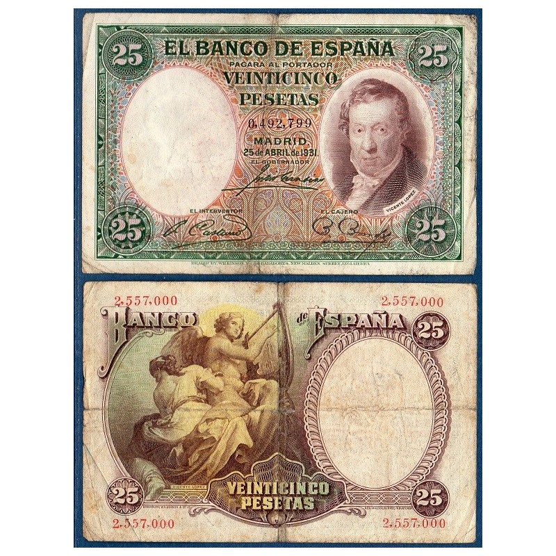 Espagne P.81, TB Billet de 25 pesetas 1931 Vincente Lopez