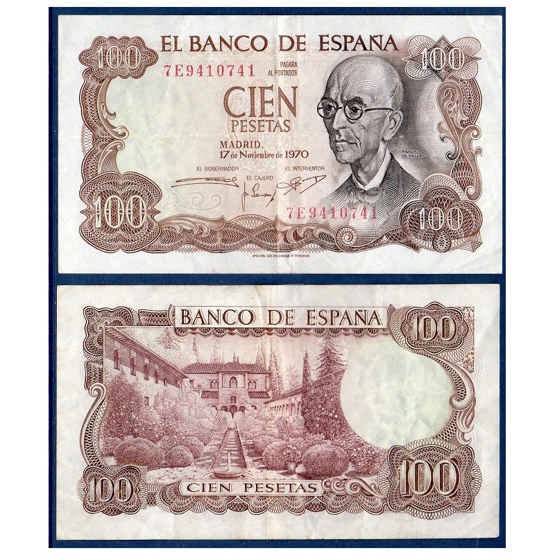 Espagne P.152a, TTB+ Billet de 100 pesetas 1970 Manuel Falla