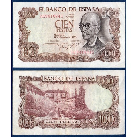 Espagne P.152a, TTB+ Billet de 100 pesetas 1970 Manuel Falla