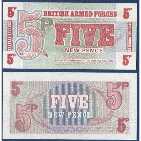 G.B. Armée P.M47, neuf Billet de 5 new Pence 1972 rouge