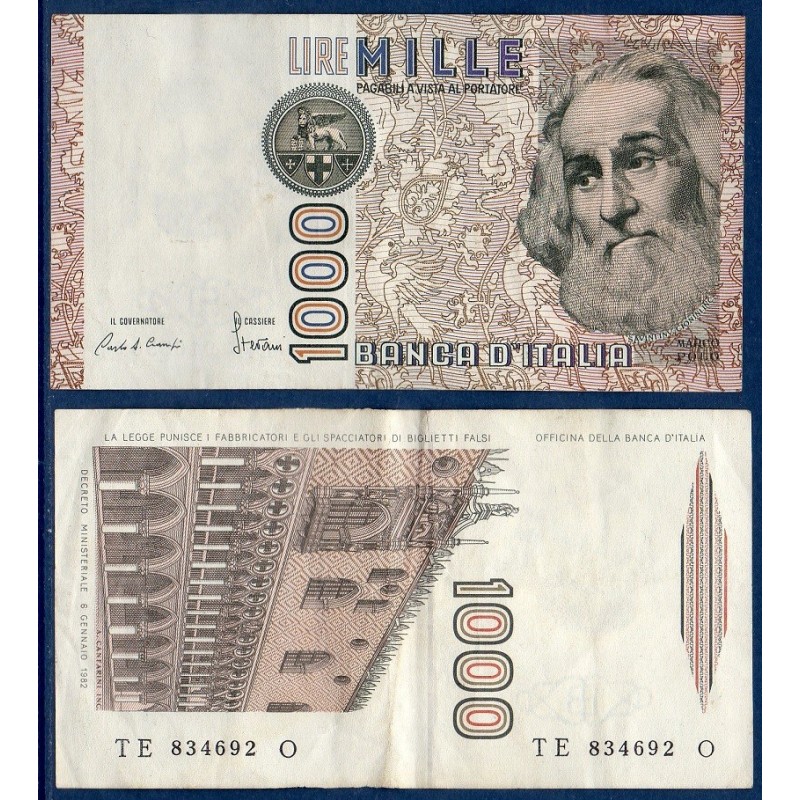 Italie P.109b, TTB Billet de 1000 Lire 1982 Marco Polo