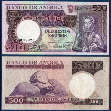 Angola P.107, TTB, Billet de 500 Escudos 1973 Pedras Negras