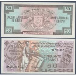 Burundi P.28c, Neuf, Billet de 50 Francs 1988-1993 musicien