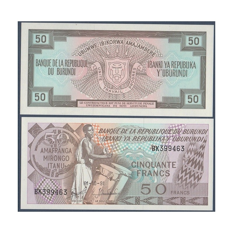 Burundi P.28c, Neuf, Billet de 50 Francs 1988-1993 musicien