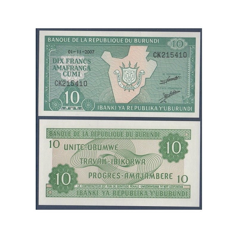 Burundi P.33e, Neuf, Billet de 20 Francs 2005-2007  Frontière armoiries