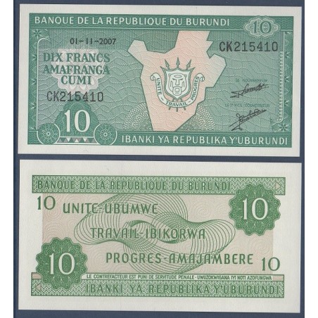 Burundi P.33e, Neuf, Billet de 20 Francs 2005-2007  Frontière armoiries