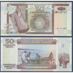 Burundi P.36g, Neuf, Billet de 50 Francs 2007 hippopotame