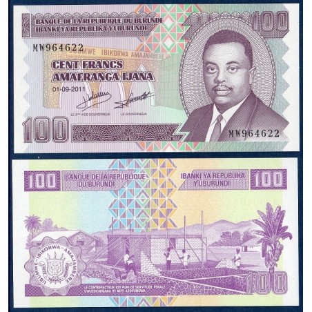 Burundi P.44b, Neuf, Billet de 100 Francs 2011 ouvriers