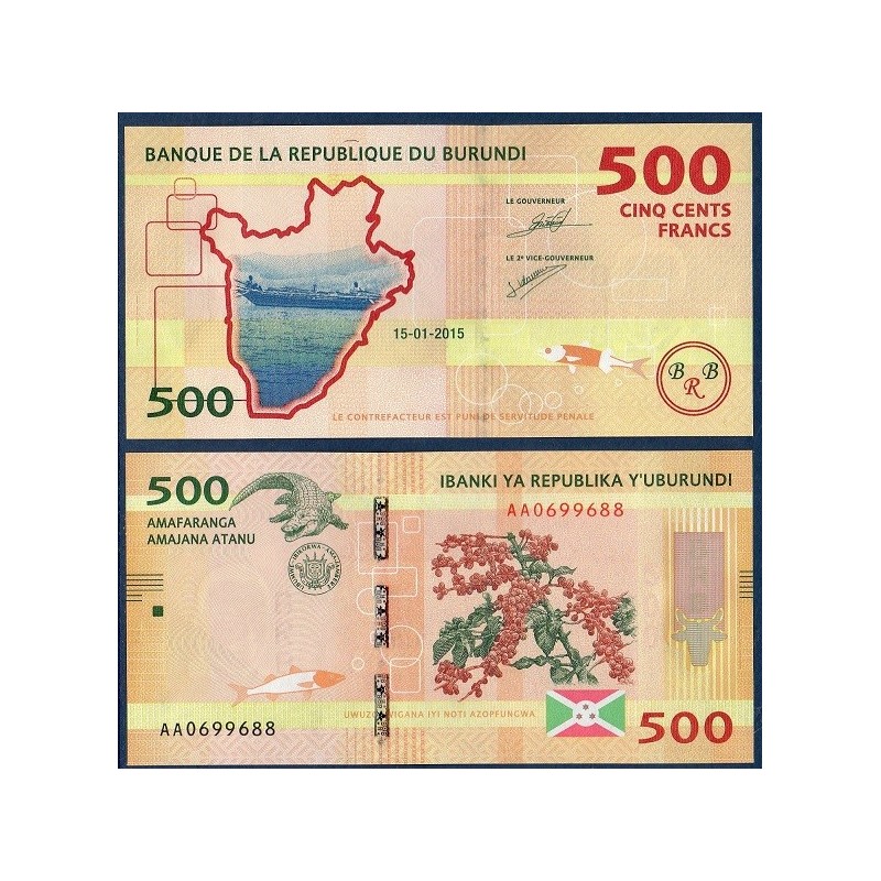 Burundi P.50a, Neuf, Billet de 500 Francs 2015 branche café