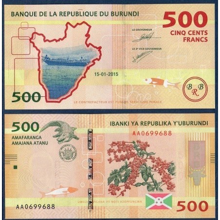 Burundi P.50a, Neuf, Billet de 500 Francs 2015 branche café