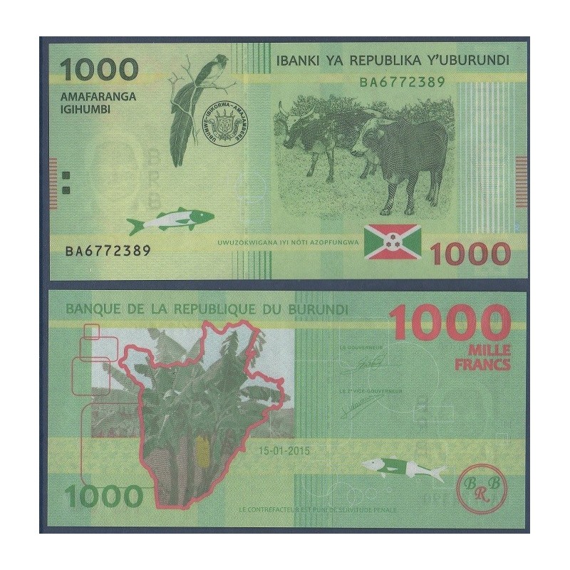 Burundi P.51, Neuf, Billet de 1000 Francs 2015 boeufs