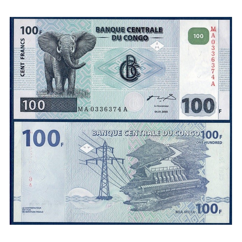 Congo P.92A, Neuf, Billet de 100 Francs 2000 Barrage