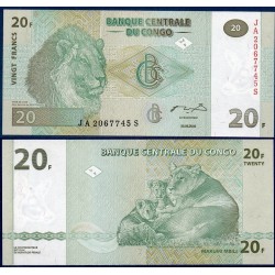 Congo P.94a, Neuf, Billet de 20 Francs 2003 lionne lionceaux