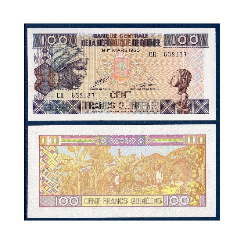 Guinée P.35b, Neuf, Billet de 100 Francs 2012 Femme