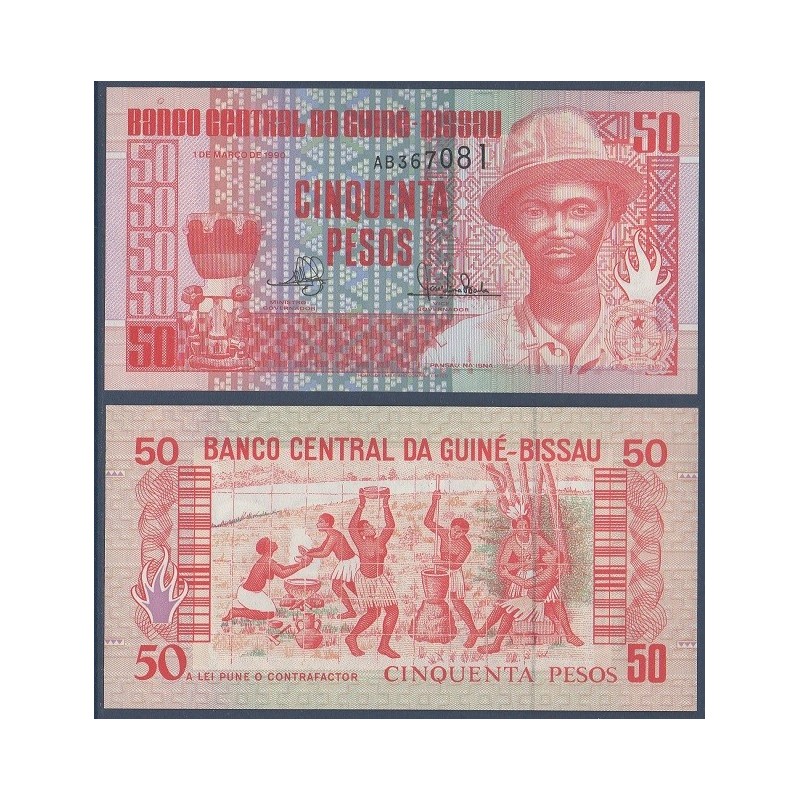 Guinée Bissau P.10, Neuf, Billet de 50 Pesos 1990 Na Isna