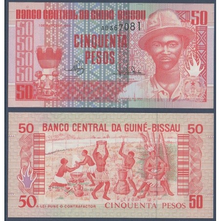 Guinée Bissau P.10, Neuf, Billet de 50 Pesos 1990 Na Isna