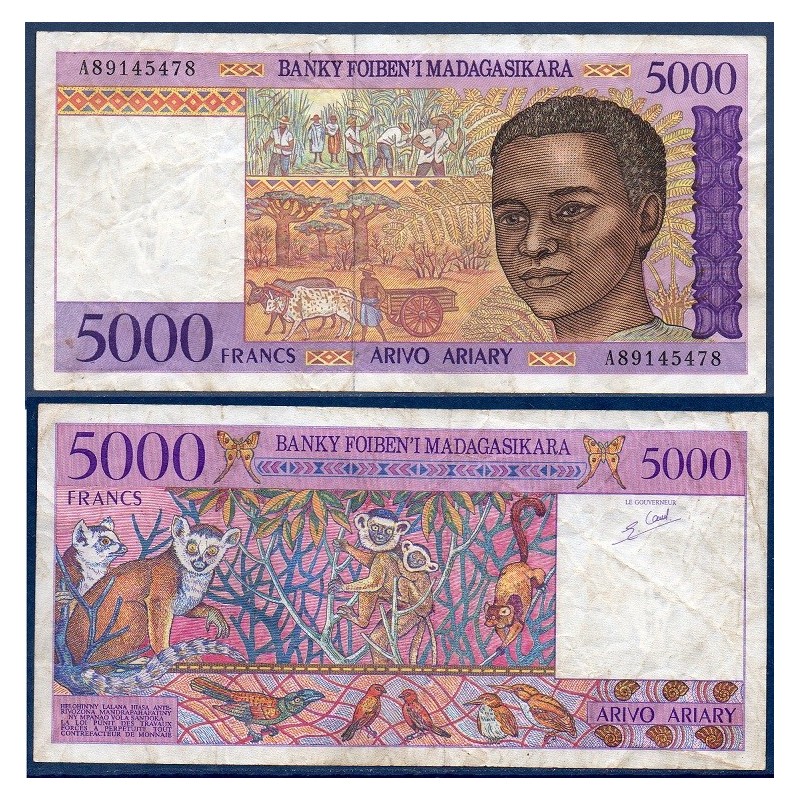 Madagascar Pick N°78b, TB Billet de banque de 5000 Francs : 1000 ariary 1994-1995