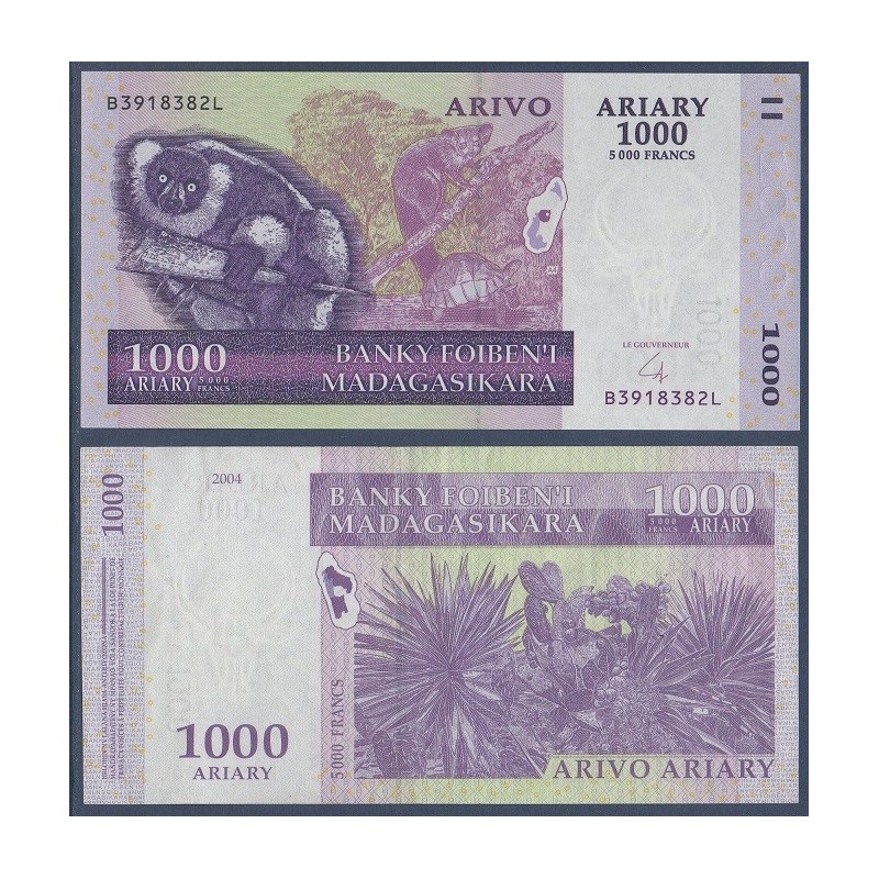 Madagascar Pick N°89b, Billet de banque de 1000 Ariary : 5000 Francs 2004