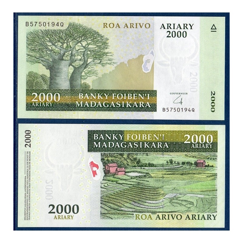 Madagascar Pick N°90b, Billet de banque de 2000 Ariary Francs 2009