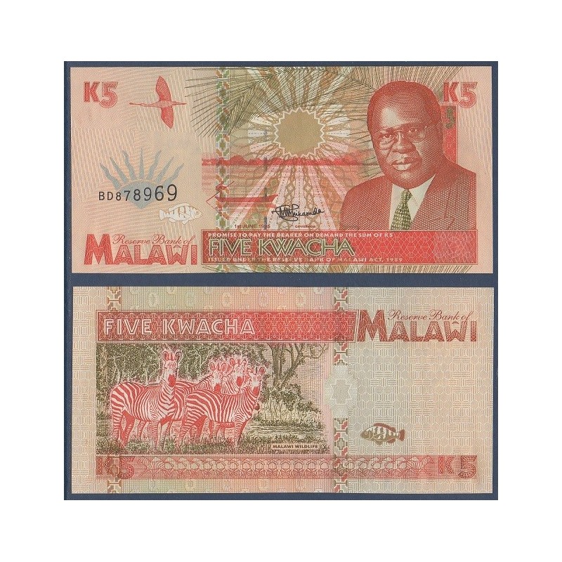 Malawi Pick N°30, Billet de banque de 5 kwatcha 1995