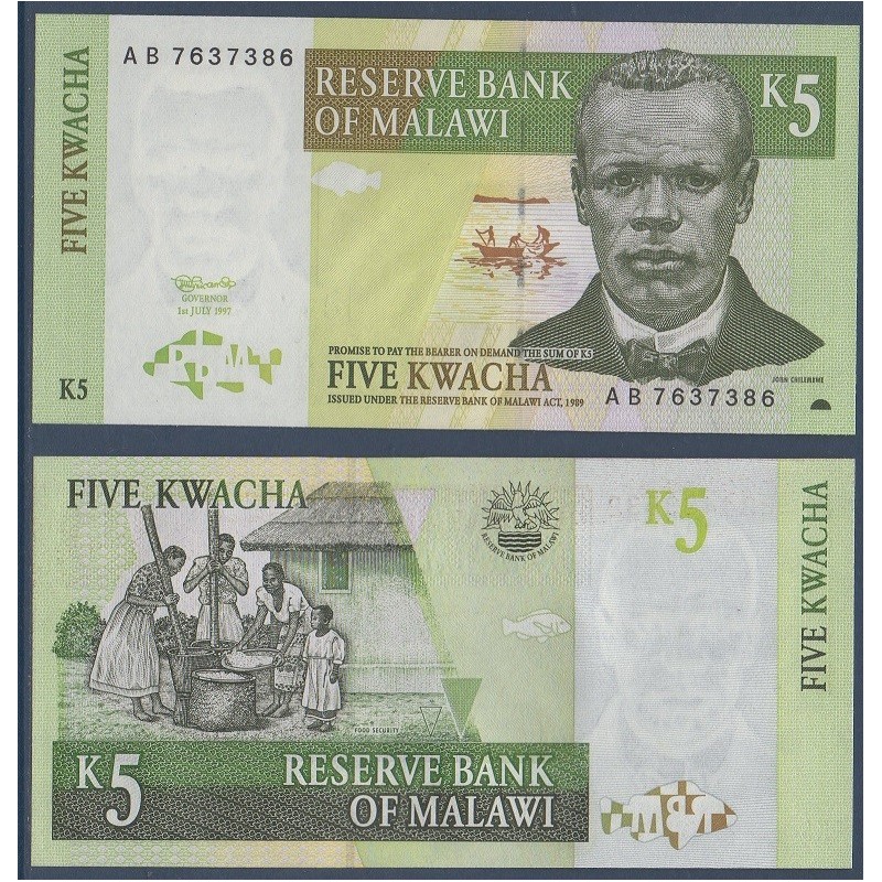 Malawi Pick N°36a, Billet de banque de 5 kwacha 1997