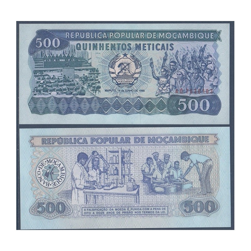 Mozambique P.131b, Neuf, Billet de 500 meticais 1986 Assemblée