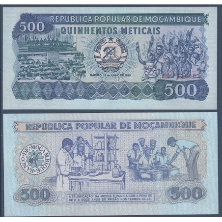 Mozambique P.131b, Neuf, Billet de 500 meticais 1986 Assemblée