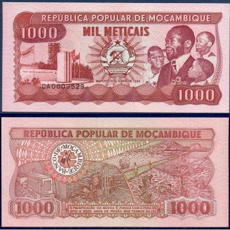 Mozambique Pick N°132c, Billet de banque de 1000 meticais 1989