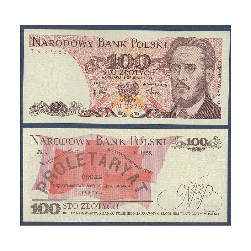 Pologne P.143e, Neuf, Billet de 100 Zlotych 1986-1988 Waryński