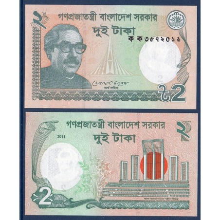 Bangladesh P.52a, Neuf, Billet de 2 Taka 2011 Shaheed Minar