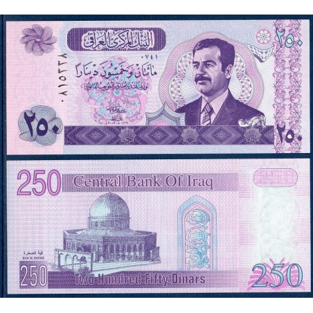 Irak P.88, neuf Billet de 250 Dinars 2002 dome du rocher