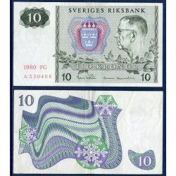 Suède P.52e, TTB+, Billet de 10 Kronor 1980-1990 Flocons