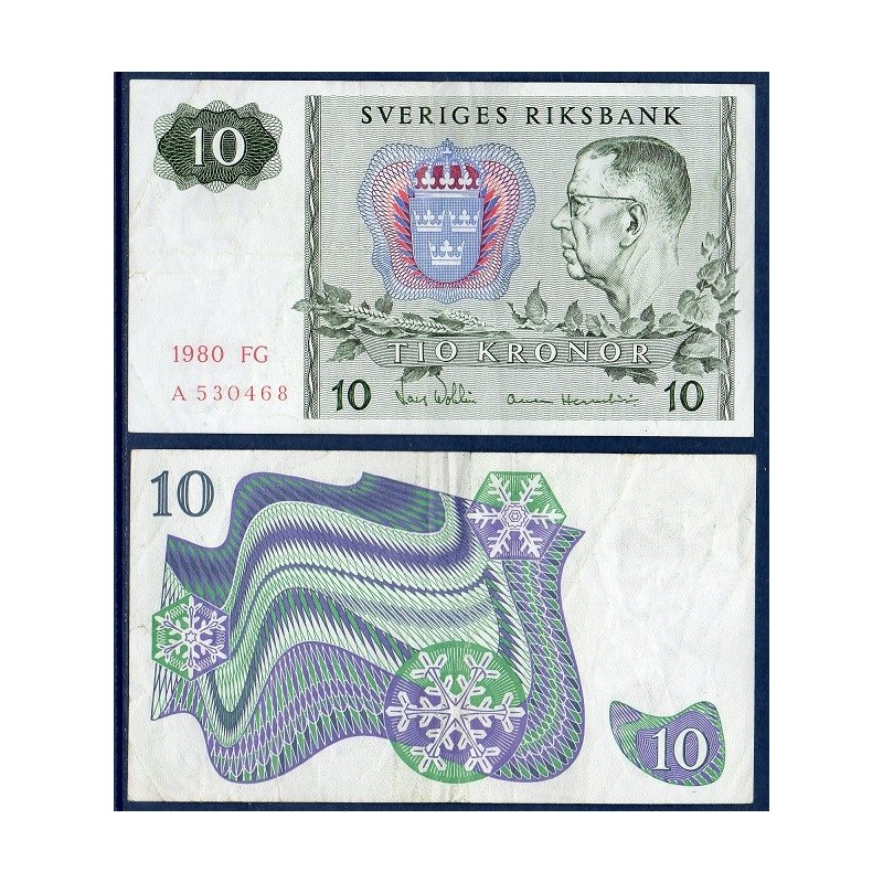 Suède P.52e, TTB+, Billet de 10 Kronor 1980-1990 Flocons