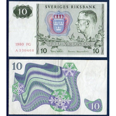 Suède P.52e, TTB+, Billet de 10 Kronor 1980-1990 Flocons