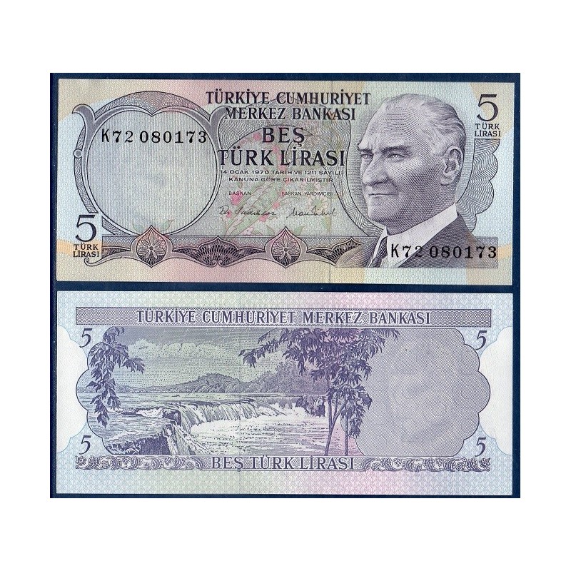 Turquie P.185, neuf Billet de 5 Lira 1976 chute Manavgat