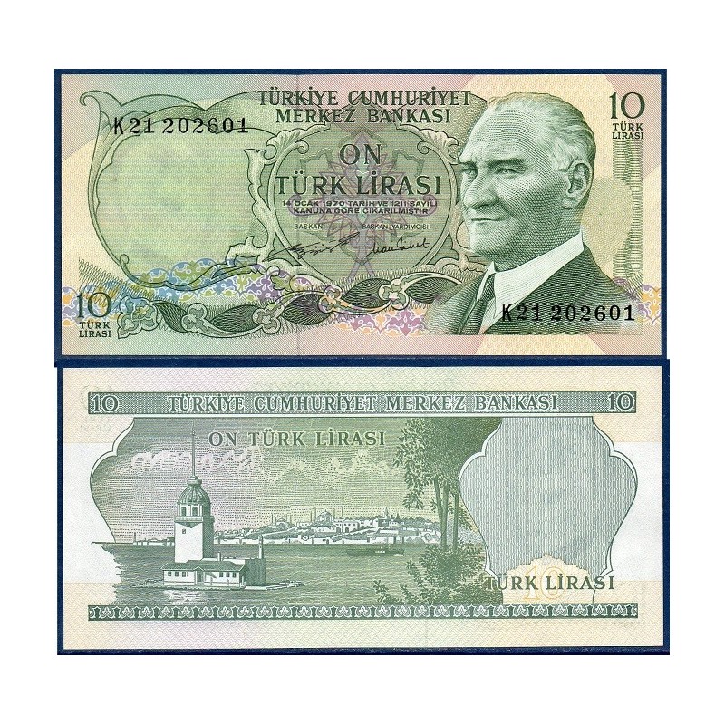 Turquie P.186, neuf Billet de 10 Lira 1975 maiden tower