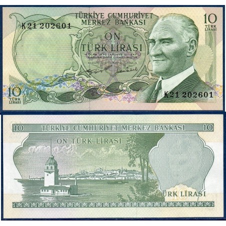 Turquie P.186, neuf Billet de 10 Lira 1975 maiden tower