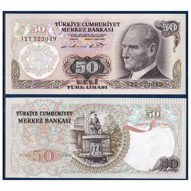 Turquie P.188, neuf Billet de 50 Lira 1970 Fontaine Topkapi