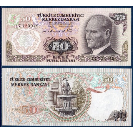 Turquie P.188, neuf Billet de 50 Lira 1970 Fontaine Topkapi